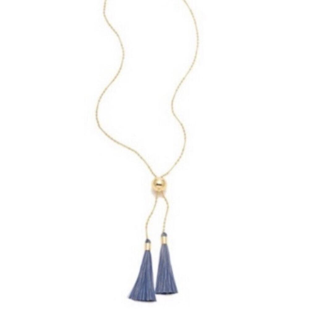 Gorjana Carmen Tassel Adjustable Lariat Necklace in‎ Mixed Powder Blue Gold Tone